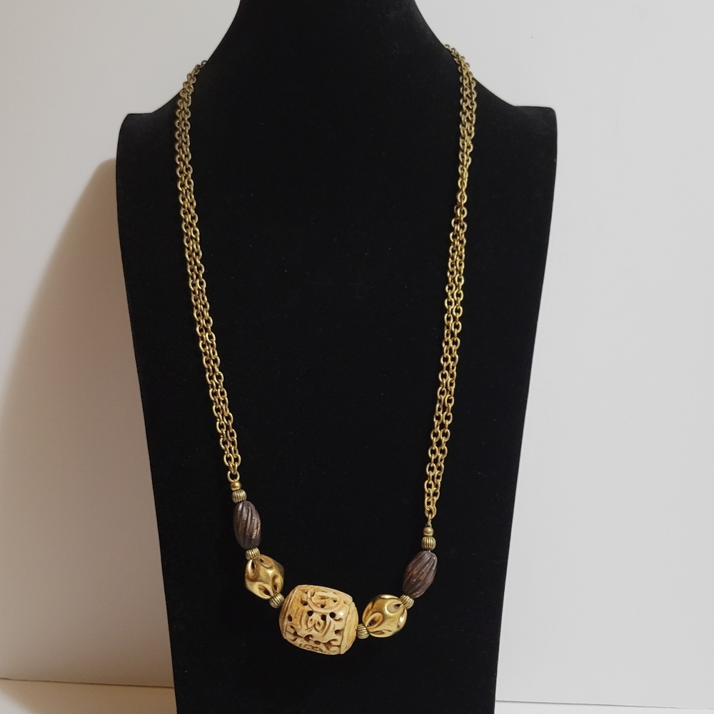 Vintage Marjorie Baer SF Metal Carved Bead Tribal Artisan Necklace